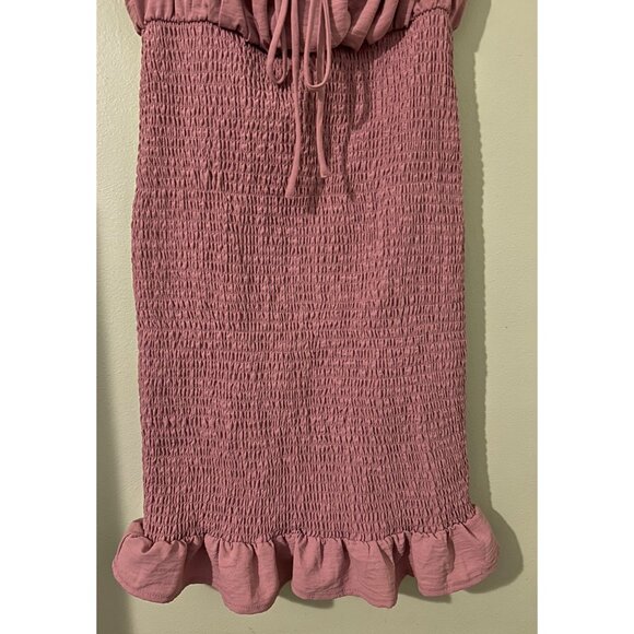 Love Tree Smocked Mini Dress Pink Puff Sleeve Ruffle Hem Square Neck Size M Cott - Picture 10 of 14